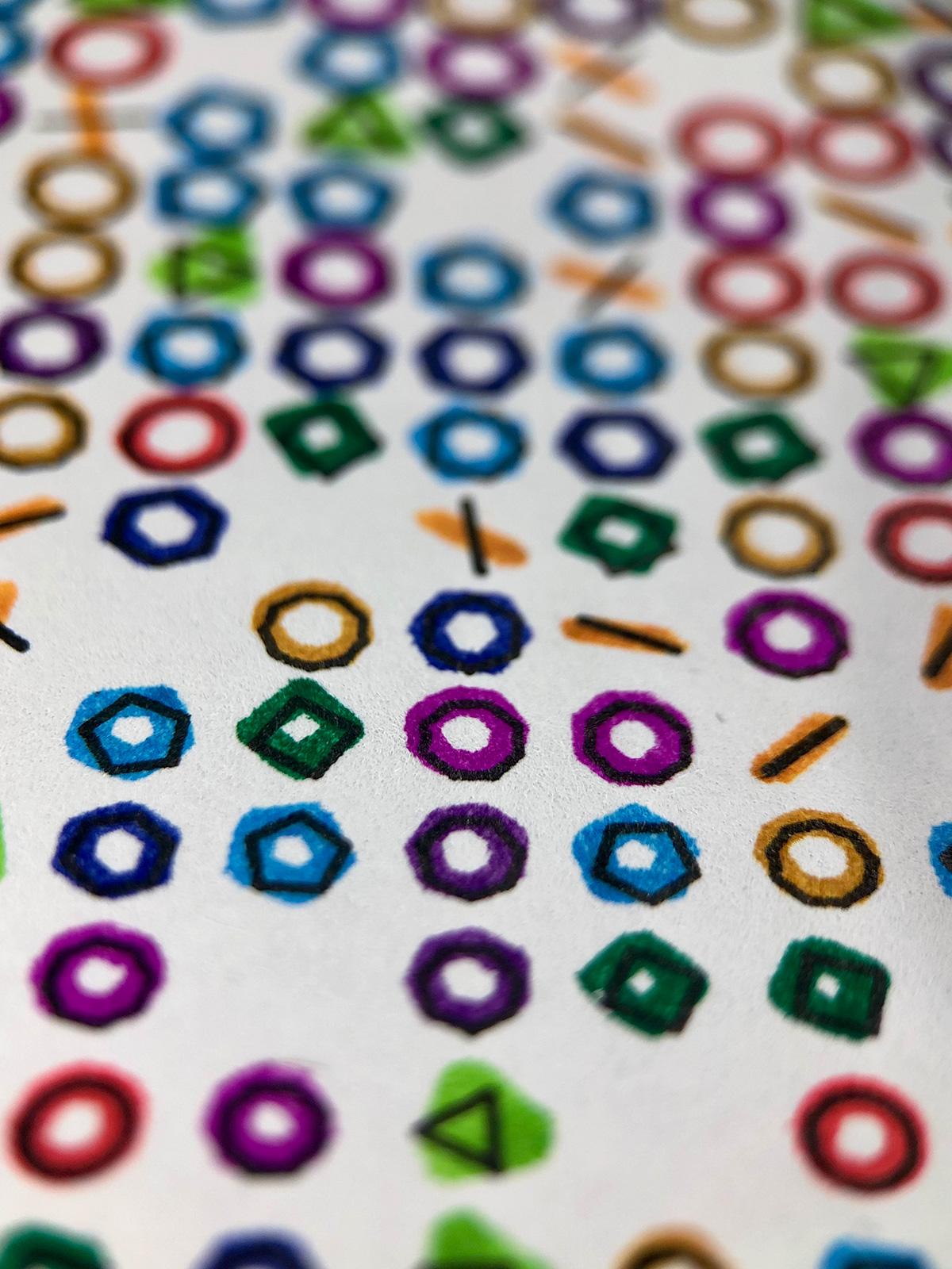 A close-up view of a few of the colourful shapes